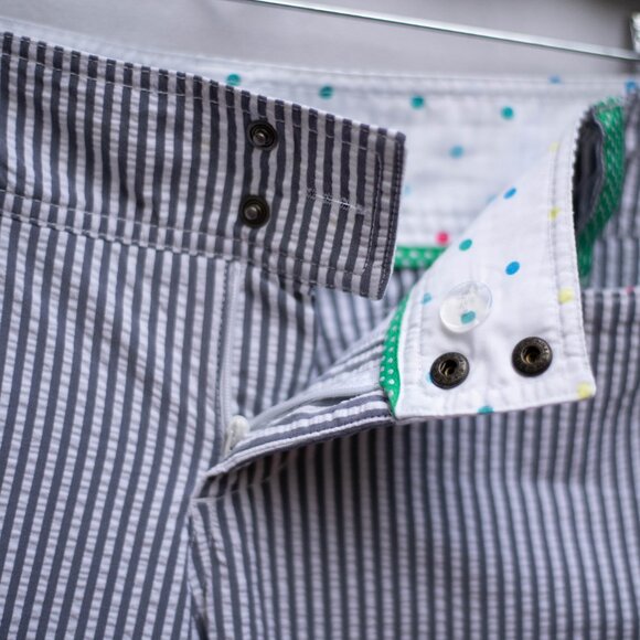 Vtg Y2k Lululemon Seersucker Beach Shorts Womens 36W Golf Bermudas Gray/White - Picture 8 of 14